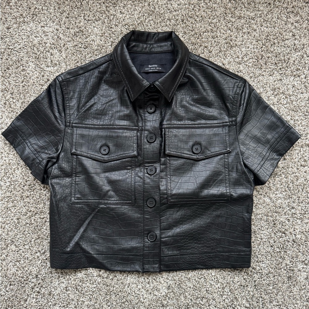Bershka Cropped Faux Leather Shirt